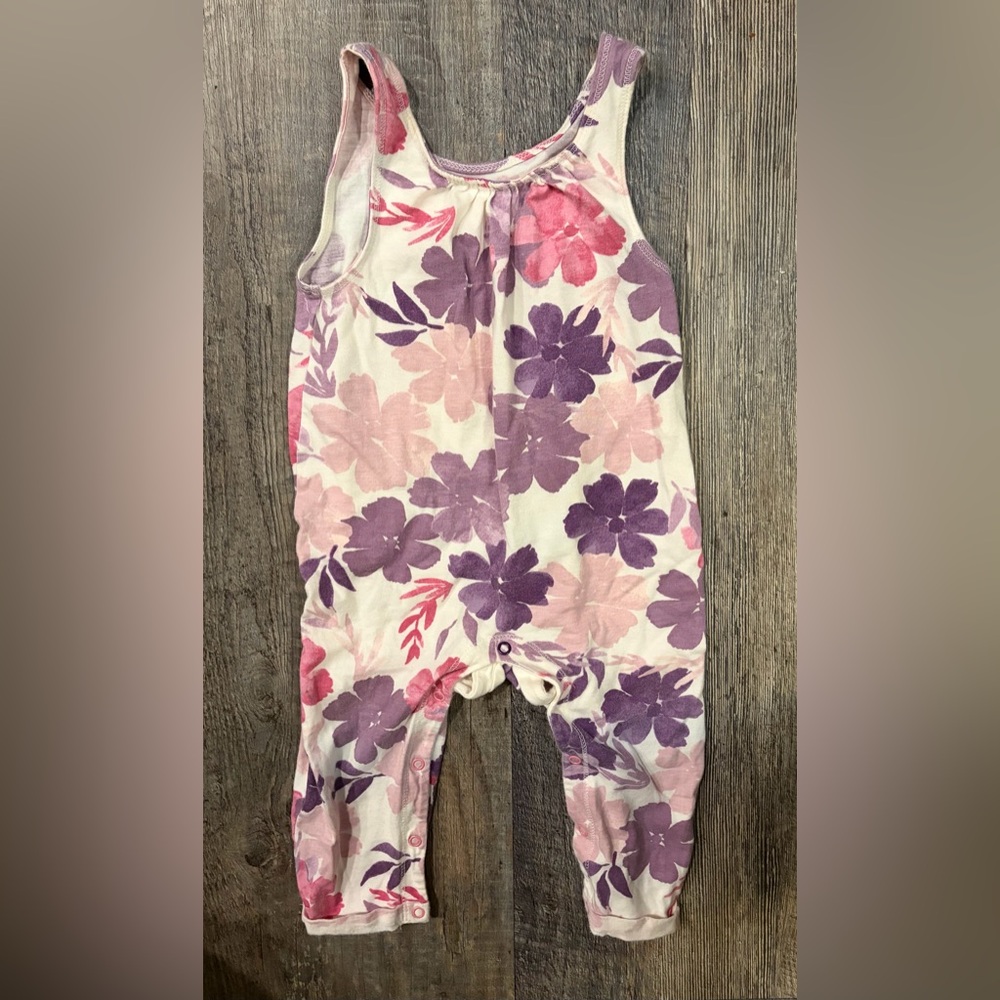 Burt’s Bees Romper 100% organic cotton 6-9M girl flowers pink and purple